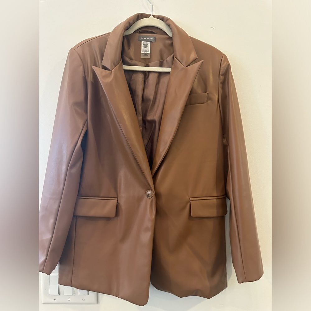 SANS SOUCI CAMEL FAUX LEATHER BLAZER SIZE L